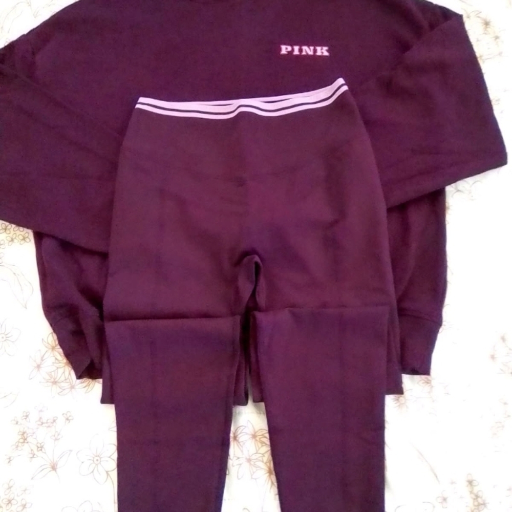 Pink Logo Purple Sweatshirt and Leggings Set